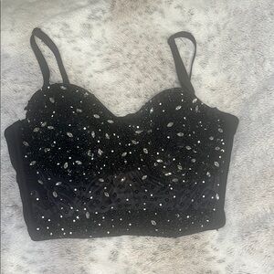 Black Beaded Crop Top